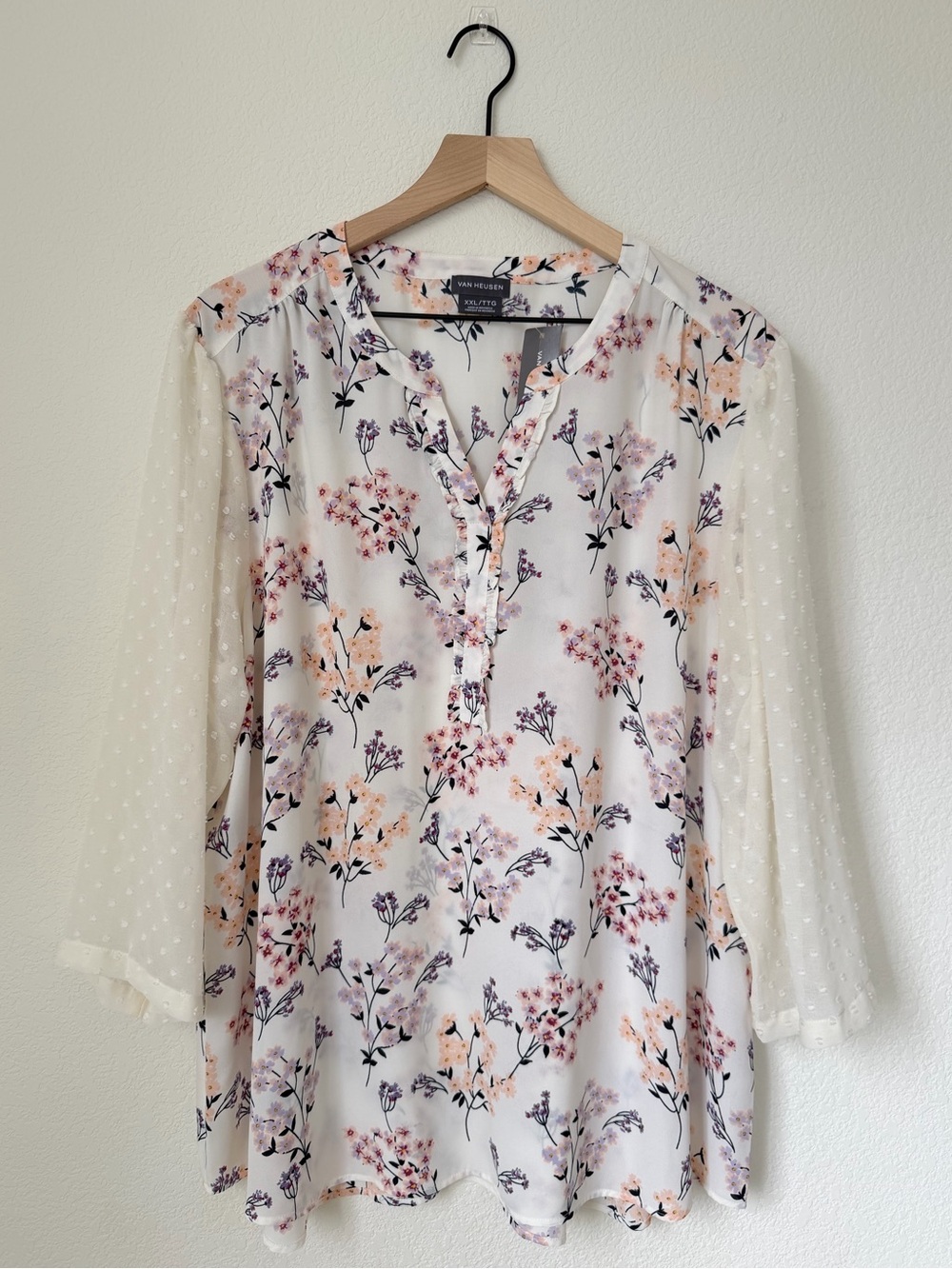 Van Heusen White Floral Swiss Dot Sleeve Blouse XXL New